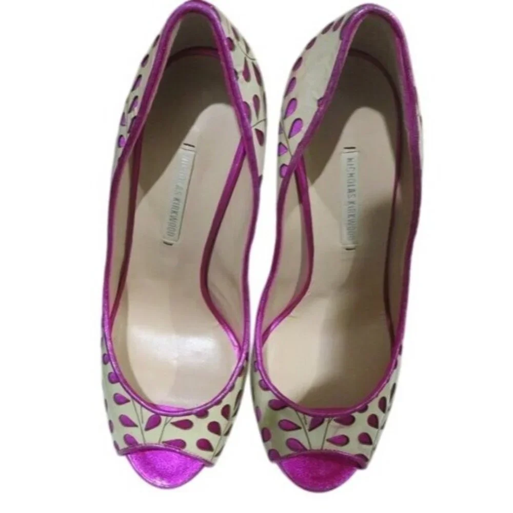 Nicholas Kirkwood Perforated Italian Leather platform stiletto heels 36.5 6.5
